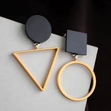 Women Geometric Asymmetric Black Earrings Punk Fashion Triangle Round Geometric Asymmetric Black Black Earrings Dangle Earrings Dangle Simple Black Earrings