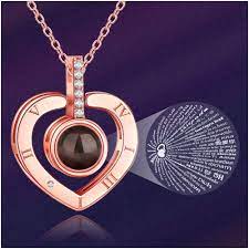 M Mooham Heart Projection Necklace 100 Languages I Love You Necklace Valentine S Day For Women Girl Heart Pendant Jewelry Love Necklace Custom Heart Necklace