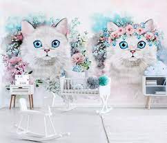 3d Kids Hand Painted Persian Cat Wallpaper Nursery Wallpaper Etsy Wallpaper Walls Decor Playroom Wallpaper Painting Wallpaper