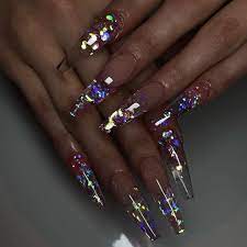 Maja Like Maya Stark On Instagram Sculpted Coffin Nails Mylar Smile Line Chunky Glitter Book You Chunky Glitter Nails Nail Art Beautiful Nails