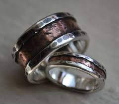 Rustic Wedding Ring Set Fine Silver And Copper Handcrafted And Oxidized Fine Silver And Copper Wedding Bands Customized Rustic Wedding Rings Copper Wedding Band Rustic Wedding Bands
