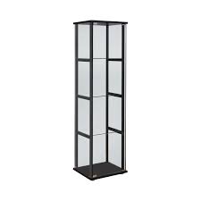 There is a lock at top of front door. 4 Shelf Glass Curio Cabinet Black And Clear Coaster Fine F