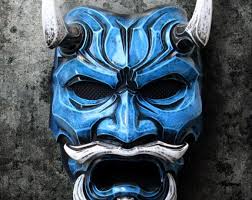 Uncle Oni Mask 360 Blue Japanese Noh Style Fiberglass Art Mask Costume Free Shipping Oni Mask Japanese Noh Art