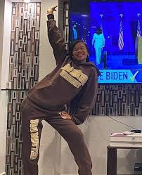 Storm Reid Celebrated Joe Biden And Kamala Harris S Win Wearing A You Matter Sweatsuit In 2020 Sweatsuit Athleisure Fashion Brown Sweatshirt