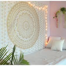 Beautiful wall hangings adds modern look to room. Golden Mandala Tapestry Wall Hanging Twin Size Boho Dorm Room Indian Ombre Tapestries Beach Blankets Picnic Throws Bedspread By Oussum Walmart Com Walmart Com