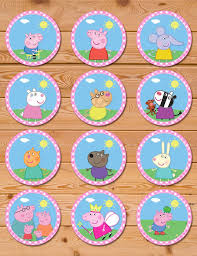 Peppa Pig Cupcake Toppers Pink Checkered Peppa Pig Birthday Peppa Pig Stickers Peppa Pig Party Favors Peppa Pig Printables Peppa Pig Cupcake Topper Peppa Pig Stickers Pig Cupcakes