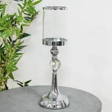 Our glass hurricane candle holder is simply lovely and can be used with three real or faux candles. Tall Silver Chrome Metal Glass Candle Holder Hurricane Lamp 41cm Wedding Table For Sale Online Ebay