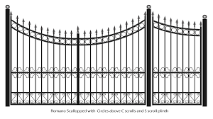Romano Scallopped Gates With Circles And C Scrolls Above Scroll Plinth Png 1 920 1 080 Pixels Iron Gates Wrought Iron Gates Steel Gate Design