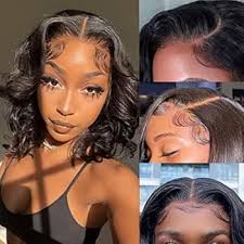Amazon.com : Glueless Wigs Human Hair Pre Plucked Wear and go Glueless Wig  Body Wigs Short Bob Wig Lace Front Wigs Upgraded No Glue 4x4 Lace Closure  ...