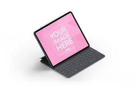 Online Mockup Of An Isometric View Apple Ipad Pro Tablet Computer With Keyboard Includes A Solid Color Or Transparent Png Backgroun Isometric Ipad Ipad Mockup