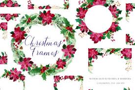 Download Christmas Watercolour Frames With Poinsetia Graphic By Primafox Design Creative Fabrica Christmas Watercolor Flower Clipart Poinsettia Flower SVG Cut Files