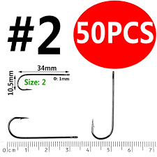 Bimoo 50pcs Aberdeen Long Shank Fish Hook Saltwater Fresh Water Fishing Hooks Sabiki Rig Streamer Fly Hook Size 10 4 2 2 0 3 0