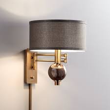 Plug in wall sconces are a portable and convenient way to add wall lighting fixtures to your home. 360 Lighting Modern Swing Arm Wall Lamp Painted Polished Brass Plug In Light Fixture Dark Taupe Drum Shade For Bedroom Living Room Walmart Com Walmart Com