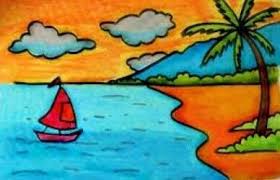 Gambar diatas adalah salah satu contoh gambar pemandangan pantai karena menggambarkan dengan jelas pemandangan pantai dengan menyertakan objek papan surf pohon kelapa laut dan sebagainya di dalam gambar. Gambar Pemandangan Pantai Anak Tk Literatur