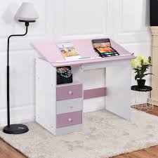 Adjustable Drawing Writing Study Desk Drafting Table Pink Office Home Kids Room Drawing Desk Modern Drafting Tables Furniture
