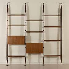 Franco albini modular bookcase infinito, black stain wood by cassina set of two franco albini luisa chairs, wood and fabric by cassina black leather dv33 sofa by franco albini for poggi, 1960 circa franco albini set of six red luisa chairs poggi pavia, italy Bookcase Designed By Franco Albini Rosewood Vintage Italy 1960s 1970s Librerie Modern Dimanoinmano It
