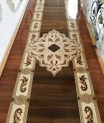 Picture Of Hallway Wood Inlay Design With Border And Medallion Id517 Example Of Custom Floors Medallions Inl Marble Inlay Designs Inlay Flooring Wood Inlay