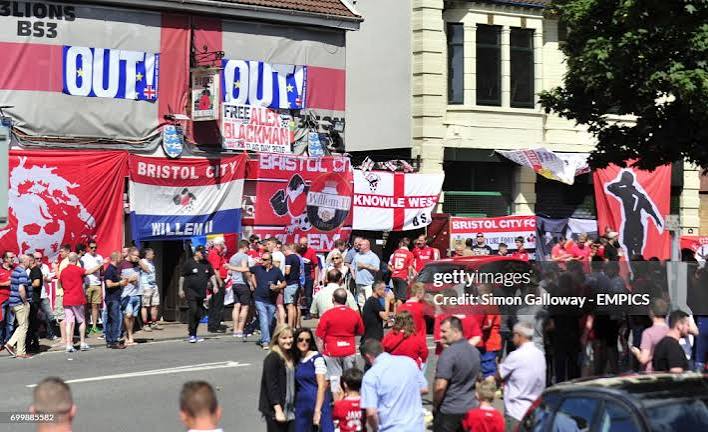 Bristol City's fans outside Three Lions pub during there annual flag... News Photo - Getty Images