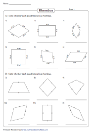 Identifying A Rhombus With Dimensions Worksheets Rhombus Shapes Worksheets