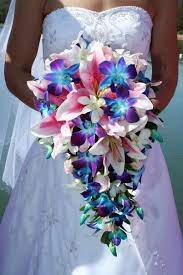 All white, orchid cascading wedding bouquet #weddingbouquet. Weeee Lily Bridal Bouquet Blue Orchid Bouquet Dream Wedding