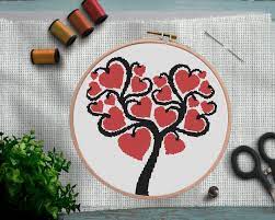 Show your love for someone special by stitching them a happy little love letter! Heart Tree Valentines Day Cross Stitch Pattern Stitchyluna