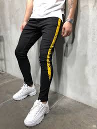 Black And Yellow Pants Mens Men Skinny Fit 1band Need Money Not Friends Short Ankle Jeans Black Yellow 3881 Moda Ropa Hombre Ropa Para Hombres Jovenes Pantalones De Hombre Jeans