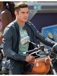 Baywatch Zac Efron Blue Leather Jacket The Movie Fashion Zac Efron Baywatch Zac Efron Baywatch