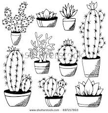 Black And White Plant Pots Clipart Cactus And Succulents Set Isolated On White Background Hand Drawn Plants In Flower Pots Monochrome Echeveri How To Draw Hands Cactus Drawing Succulent Doodle