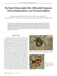 Emphasis is on bites, how they live, why they eat each other, and the black widow is a glossy black spider with a round abdomen when it's a female and a more oval shaped abdomen when it's a male. Pdf The Black Widow Spider Bite Differential Diagnosis Clinical Manifestations And Treatment Options