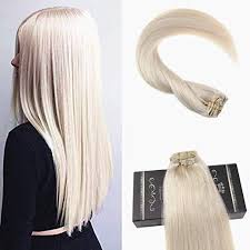 Ugea 16 Remy Human Hair Clip In Extensions Blonde Hair White Blonde Full Head Ugeat Weddin Clip In Hair Extensions Human Hair Clip Ins Human Hair Extensions