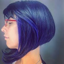 Raven blue black extreme angled bob with highlights and all over  iroirocolors in violet and purple hair to give a raven like shine ! Super  Fabulous haircut and color💜💙💜💙💜 by @dyenoble To