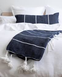 4.6 out of 5 stars. Beach House Pom Pom Throw Navy White Stripe Striped Bedding White Bedroom Black Bedding