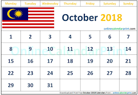October 2018 Calendar Malaysia Calendar October Calendar October