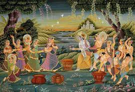Radha and Krishna Play Holi with Companions | Exotic India Art