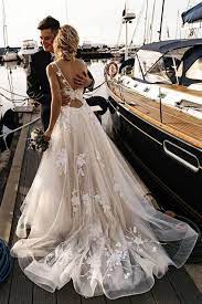 A Line Floral Appliques Beach Wedding Dresses Backless Tulle Boho Wedding Gowns Pw947 Beach Wedding Dresses Backless Vintage Bridesmaid Dresses Beach Wedding Dress Boho