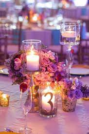 Chic Gold Aqua And Lavender Wedding Every Last Detail Purple And Gold Wedding Candle Wedding Centerpieces Purple Centerpieces