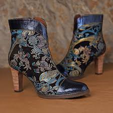 Joan & david classic stiletto heels. Boots Socofy Women Retro Flower Pattern Stitching High Heel Shoes Zip Pointy Toe Clothes Shoes Accessories