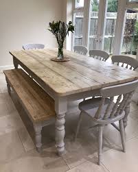 If you like the idea of chairs that tuck in all the way but prefer a chair with a back, check out this round kitchen table. Lime Washed Farmhouse Tables And Benches Bespoke Sizes Country Life Furniture Farmhouse Dining Rooms Decor Farmhouse Dining Table Farmhouse Kitchen Tables