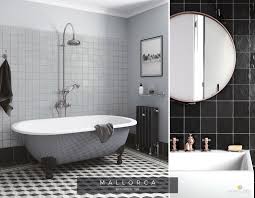 Vintage Style Bathroom With Handmade And Painted Look Wall Tiles Used Tile Mallorca 10x10 6 5x20 Ti Vintage Bathroom Tile Tile Bathroom Bathroom Styling