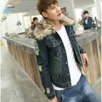 Denim jacket with fur collar