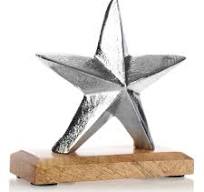com-four® Premium Support étoile - Statue étoile en Aluminium nickelé sur  Socle en Bois de manguier - étoile décorative à Poser - Grande décoration  ...
