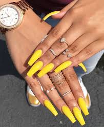 Acrylic nail designs are all the rage these days and with good reason. Yellow Coffin Nails Yellow Nails Long Acrylic Nails Coffin Coffin Nails Designs
