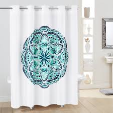 Easy to clean, this shower curtain has a textured waffle design and transparent window. Hookless Shower Curtain Henna Medallion No Window With Liner