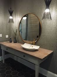 Table As Vanity In The Indianapolis Home Of Distinction Powder Room By Whittney Parkin Round Mirror Bathroom Interior Architecture Design Interior Design Firms