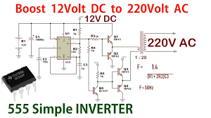 The 220v obtained at the output of tr1 in the above 5 kva inverter circuit still cannot be used for operating normal appliances since the ac content hello sir, please do i need to design additional feedback control circuit for the low frequency oscillator which switches the 310vdc to 220vac or will. Simple 555 Inverter 12v To 220v Dc To Ac Youtube