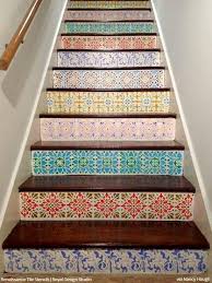 The frames on either side of the stairs that keeps them called stringers. 12 Stencil Ideas For Your Stairs Paint Stair Risers With Diy Design Royal Design Studio Stencils