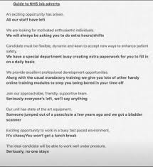 Nhs Job Adverts Painfully True Nhs Jobs Nhs Patient Safety