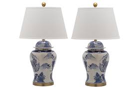 This classic solid color double gourd ceramic shape sits atop a gold metal base, and features a complementary tassel pull chain for a true designer look. S 2 Shanghai Table Lamps Blue White One Kings Lane