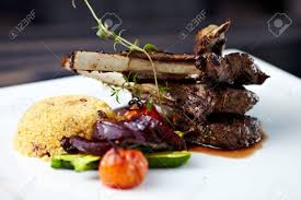 Cover and set aside for 5 minutes or until liquid has absorbed. Gegrilltes Lamm Carre Mit Warmem Couscous Salat Gebratenem Gemuse Dijon Senf Und Rotweinsauce Lizenzfreie Fotos Bilder Und Stock Fotografie Image 26393248