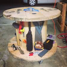 Used Cable Spool Turned Into A Rolling Tool Cart And Work Bench Hout Schuur